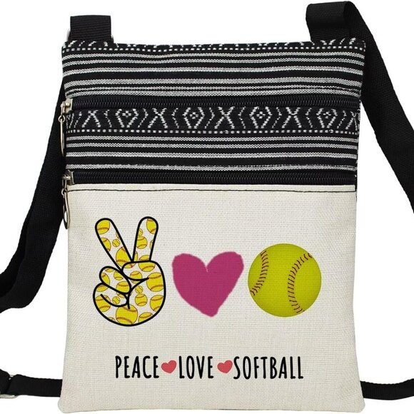 Softball Crossbody Bag Ethnic Pattern Small Adjustable Strap Wallet Phone - Picture 1 of 7